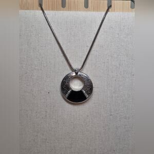 Brighton Rythms Black & Gold Round Reversible Necklace With Rhinestone Accents